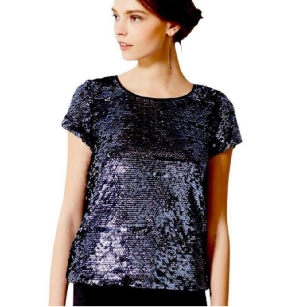 Anthropologie Leifsdottir sequence tshirt top sz M navy blue